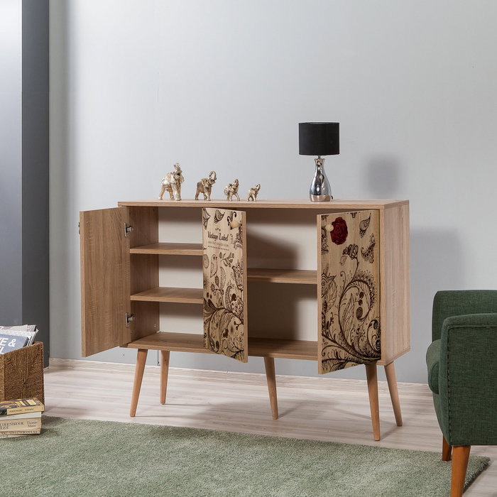 Hanah Home Mega-731 Consola Roble Sonoma, 120x90cm, Tablero Partículas Melamina, Patas Carpe, Mueble Salón Diseño
